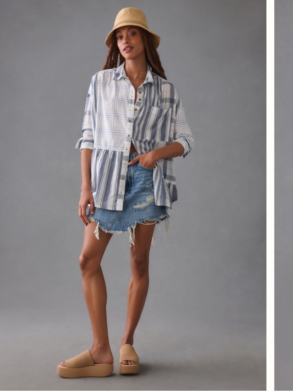 Pilcro Buttondown Flounce Shirt